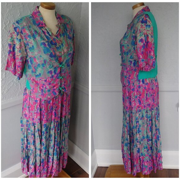 'Rainbow Jo' 3 pc set - Skirt, Shirt, Vest- Pink and Turquoise, 60's replica - Picture 5 of 10